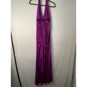 Adrianna Papell Boutique Halter Neck Embellished Waist Ruched Maxi Dress Size 8